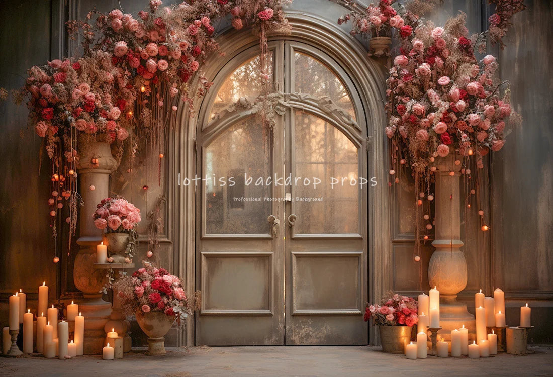 Rose Castle Valentine's Day Backdrops Kids Girl Photography Child Adult Photocall Decors Floral Wooden Door Backgrounds