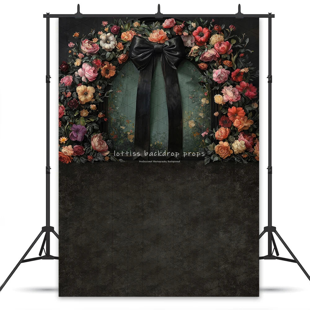 Floral Bowknot Wall Backdrops Kids Adult Photography Child Baby Photocall Rose Flower Artistic Oil Painting Wall Backgrounds
