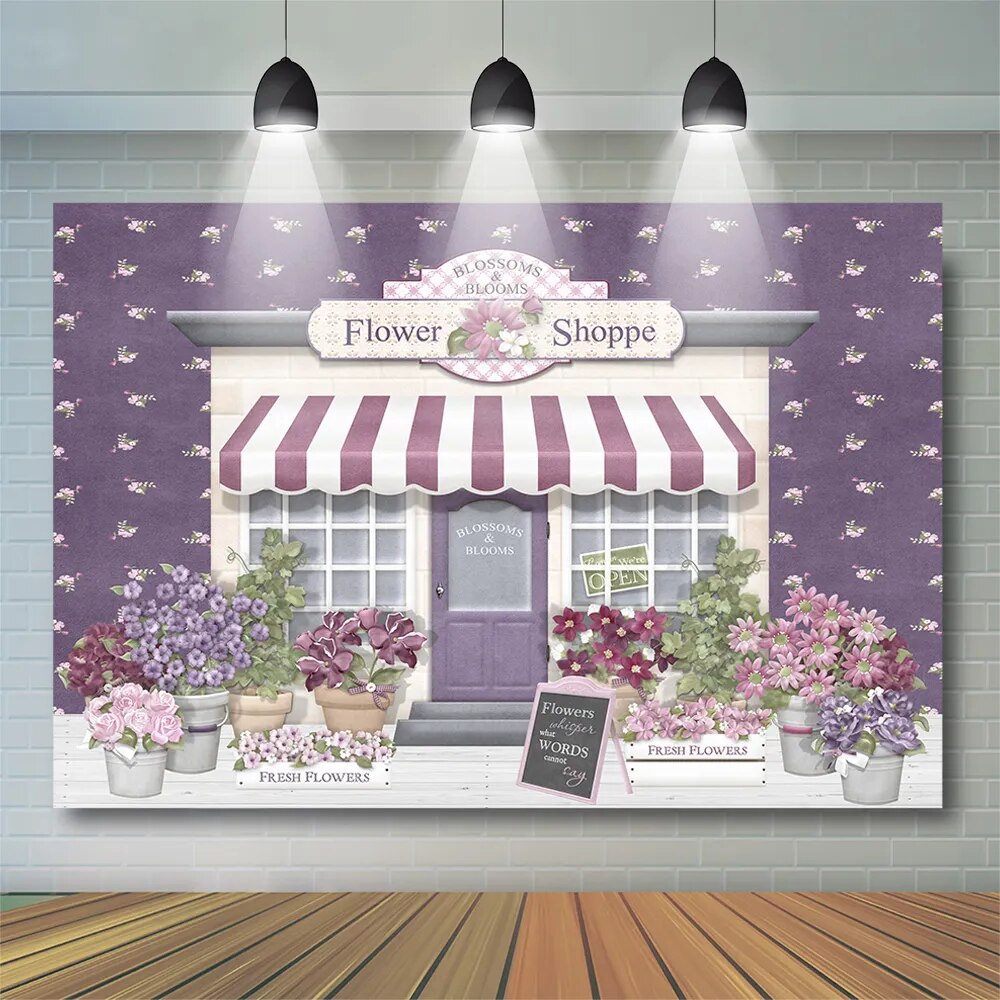 Flower shop Backdrop Kids Cake Smash Props Watercolor Spring Floral Market Girl Birthday Decor Photography Background