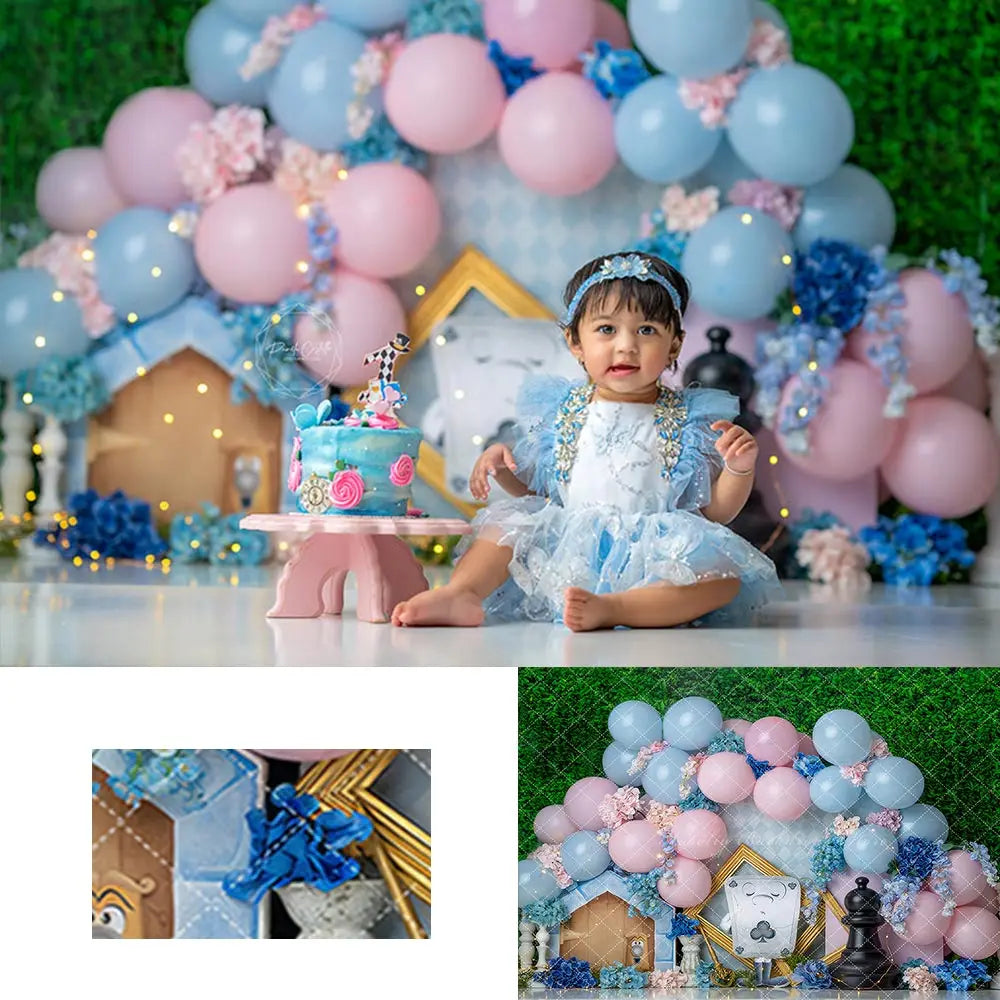 Alices Adventure Land Backdrop Balloon Arch Kids Baby Cake Smash Photography Props Child Girls Adult Birthday Backgrounds