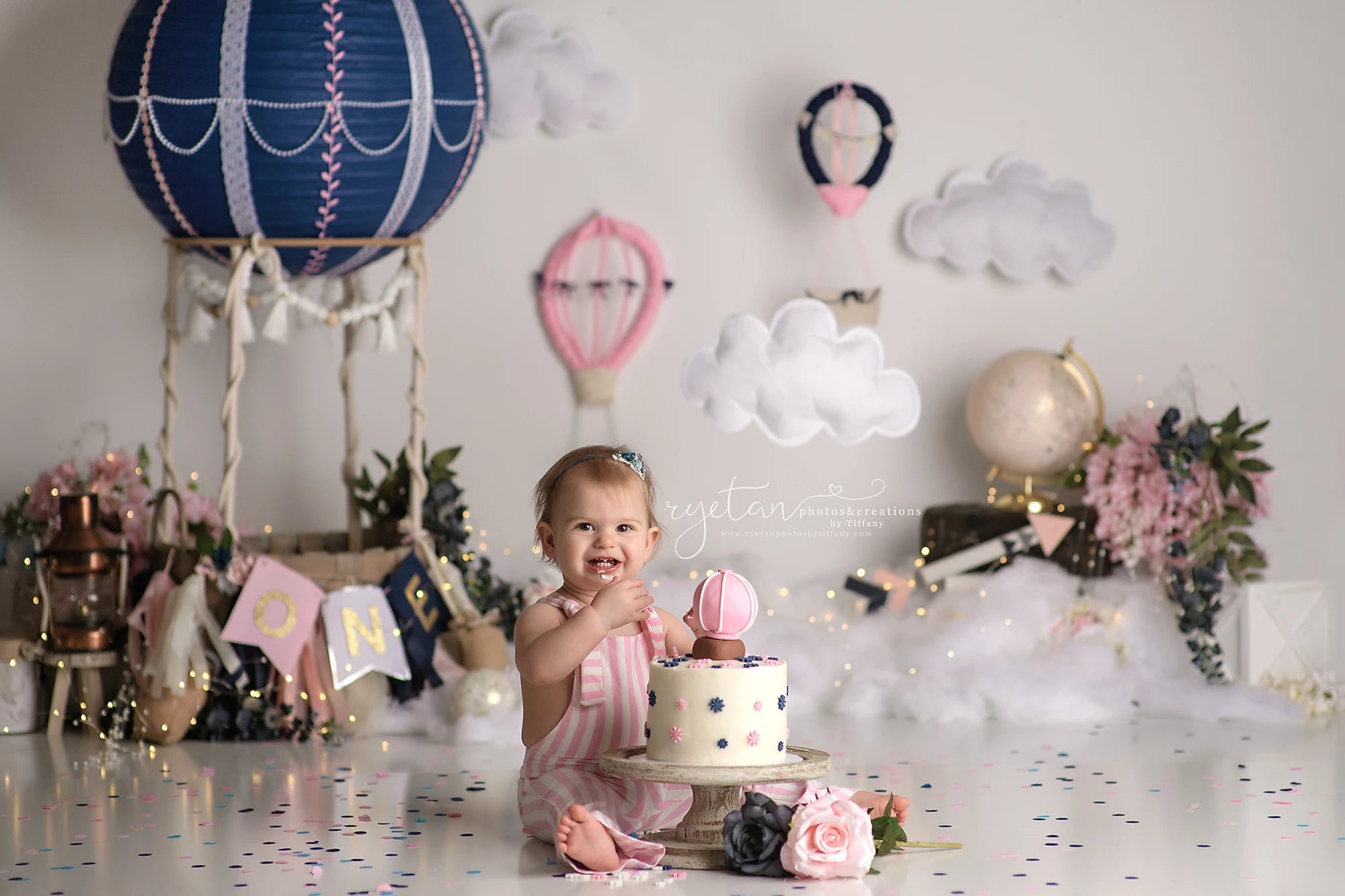 Up and Away Photography Backdrop Kids Baby Cake Smash Photocall Decors Child Adult Birthday Backgrounds