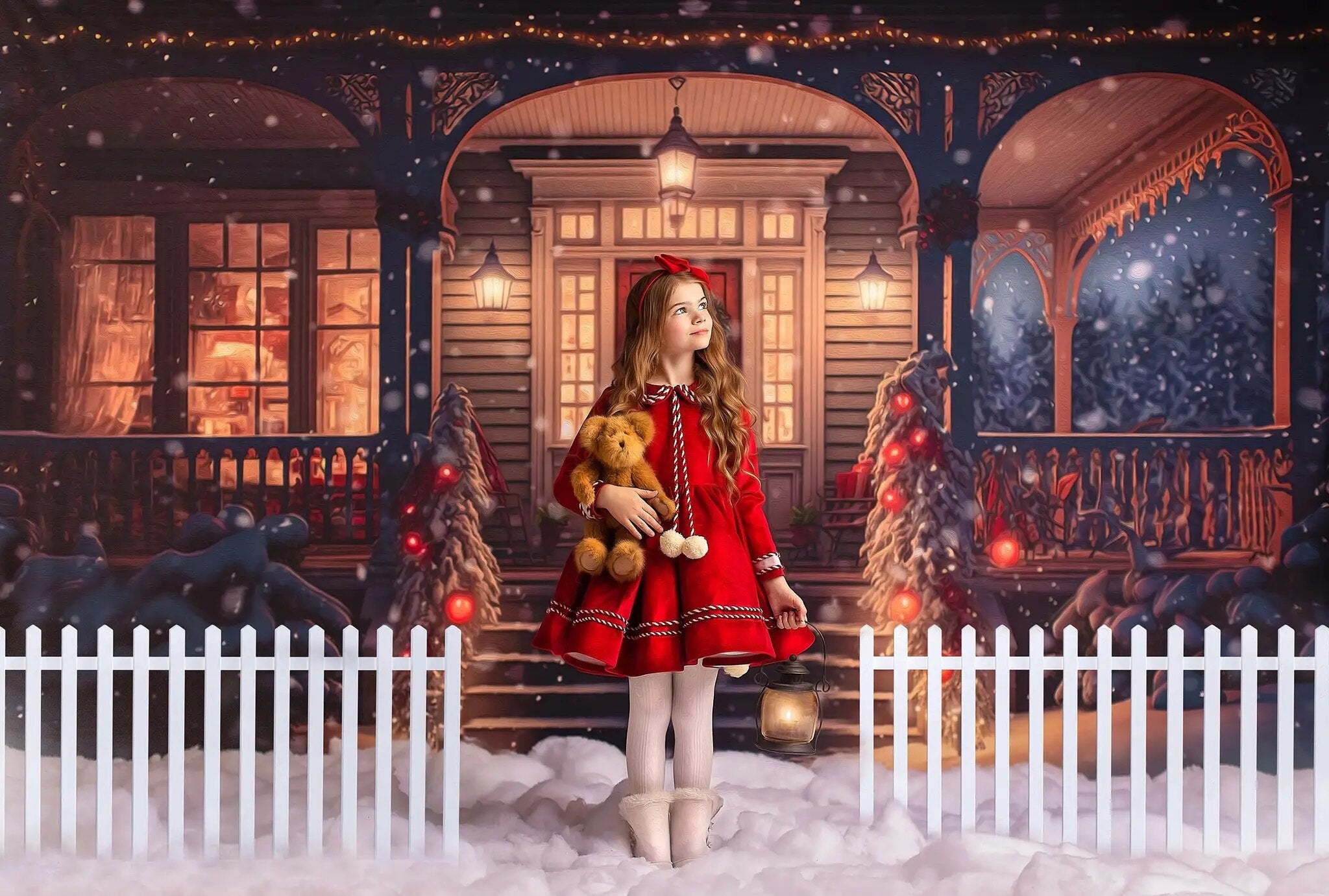 Eve of Christmas House Front Backdrops Kids Adult Photography Decors Child Baby Photocall Xmas Snowy Snowflake Background