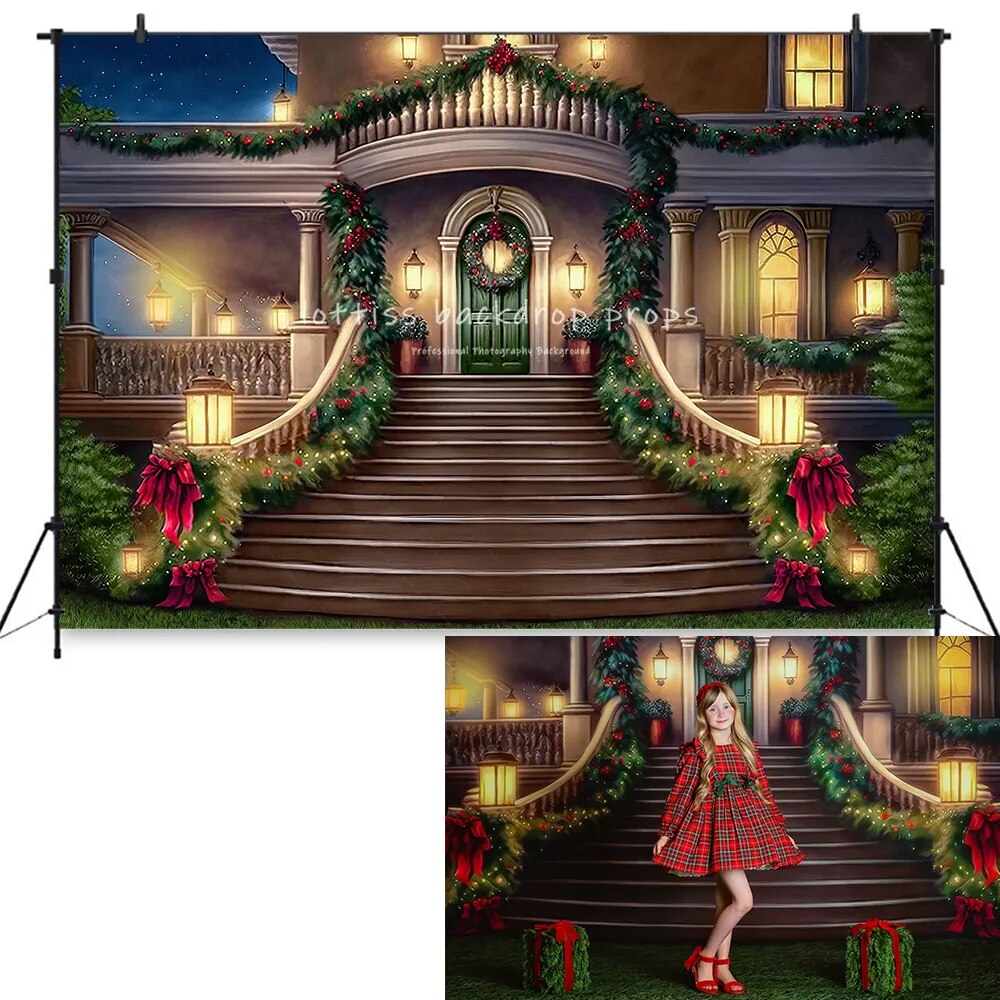 Christmas House Photography Backdrops Children Family Photocall Baby Girl Xmas Wooden Door Festival Background