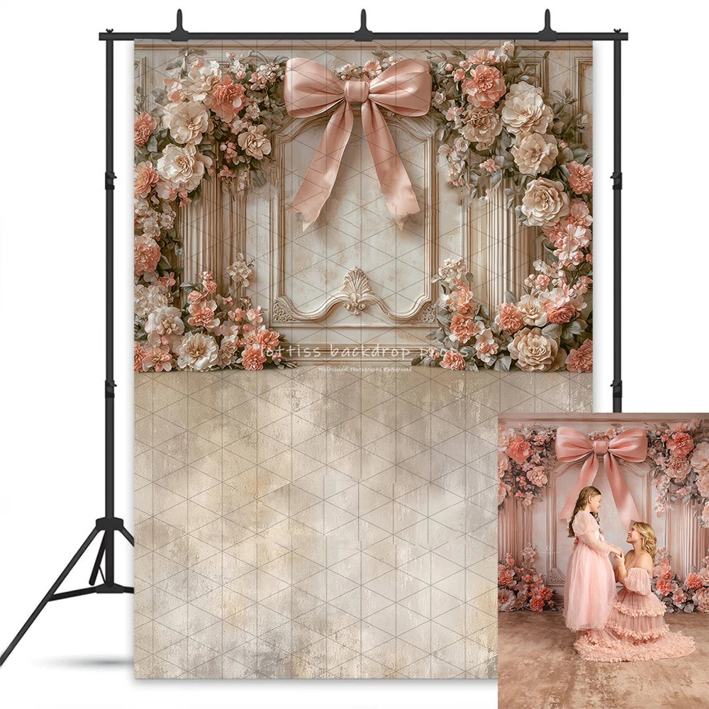 Pink Bowknot Classic Retro Wall Backdrops Kids Pregnant Photography Child Baby Photocall Floral Rose Artistic Wall Backgrounds