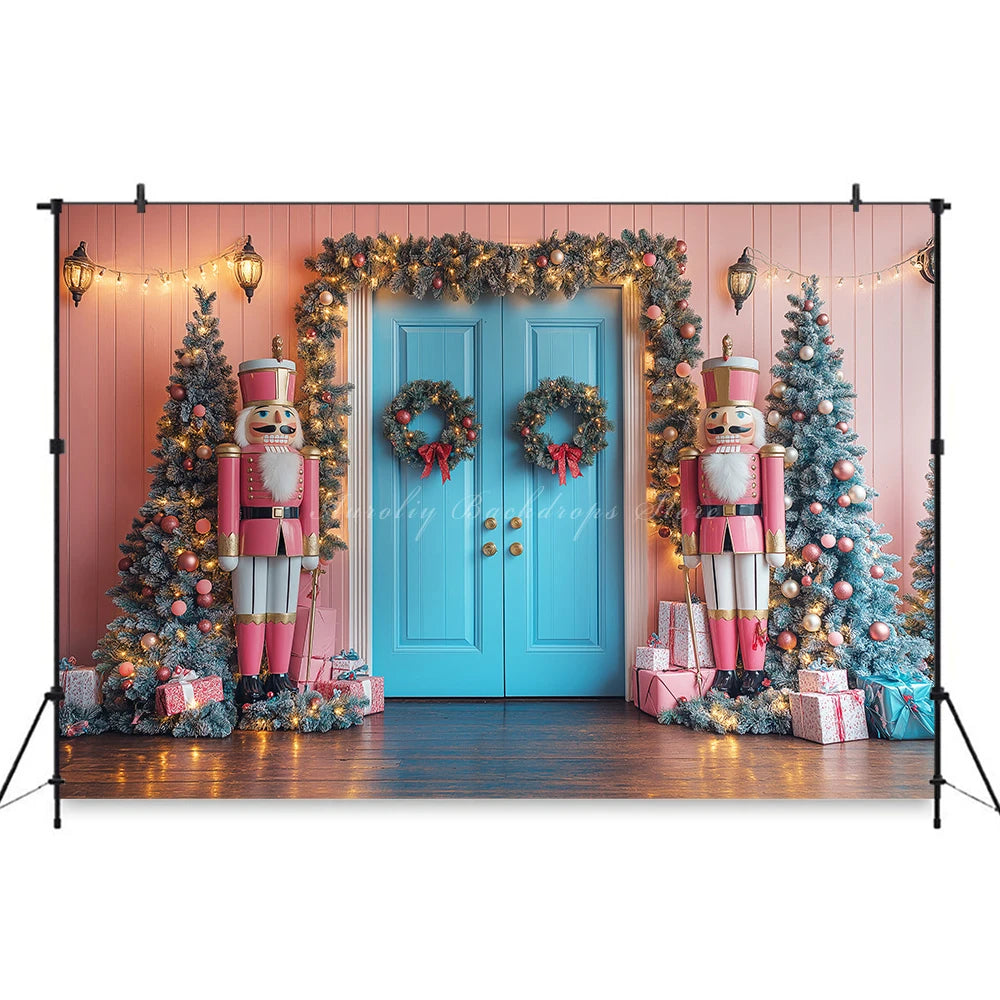 Pink and Blue Toyman Photography Backdrop Christmas Themed Kids Baby Cake Smash Photocall Decors Studio Backgrounds