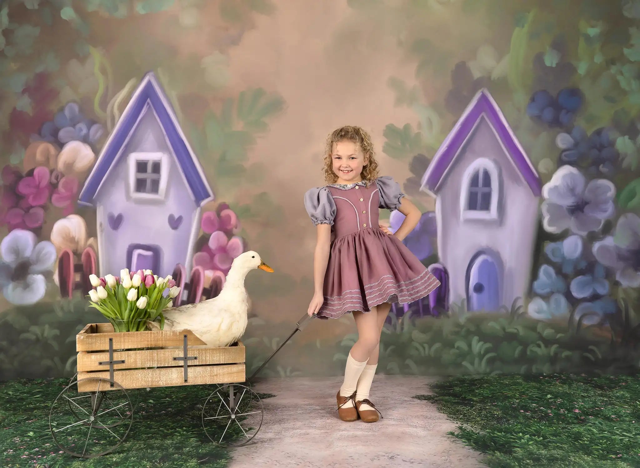 Countryside In Bloom Backdrops Kids Girl Photography Props Child Girl Photocall Decors Floral Backgrounds