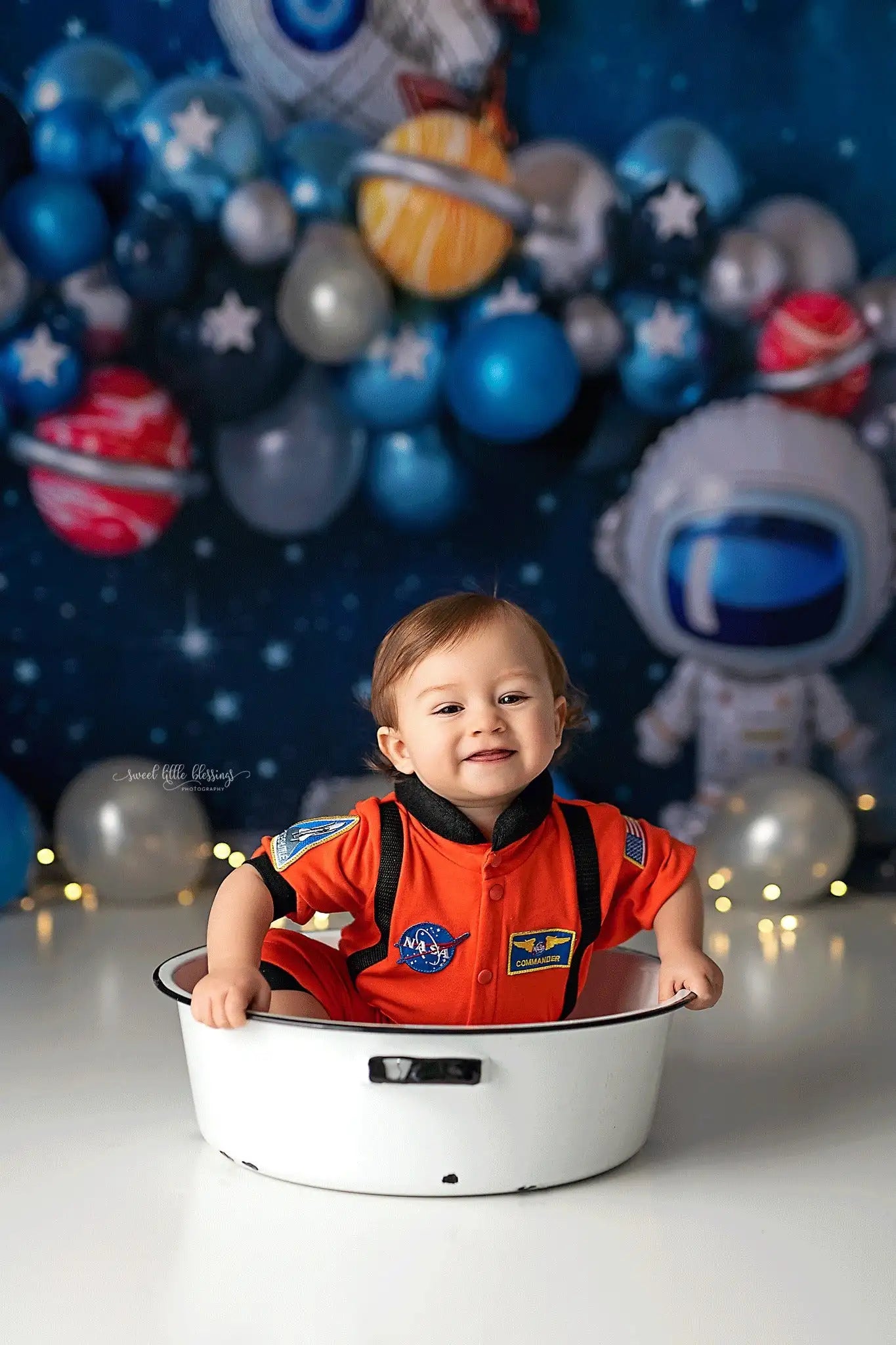 Cosmic Party Astronaut Backdrops Kids Baby Cake Smash Photography Child Adult Photocall Stars Balloons Backgrounds