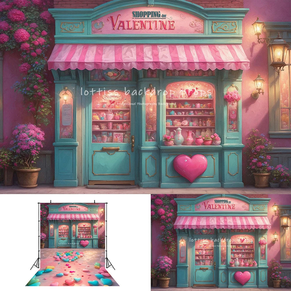 Valentine's Day Store Backdrops Kids Girl Photocall Decors Child Baby Photo Valentine Rose Market Backgrounds