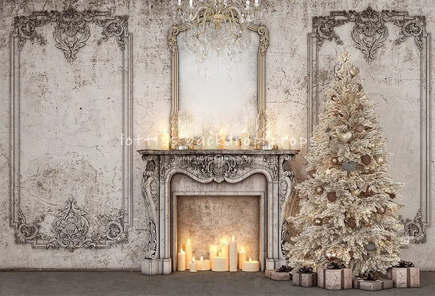 Winter Christmas Fireplace Backdrop Child Family Portrait Props Adult Baby Festival Photostudio Retro Wall Xmas Trees Background