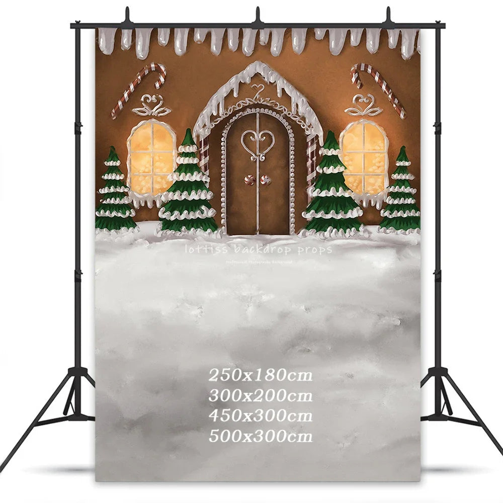 Gingerbread Headquarters Backdrops Kids Baby Photography Adult Child Photocall Christmas Winter Snowy House Background