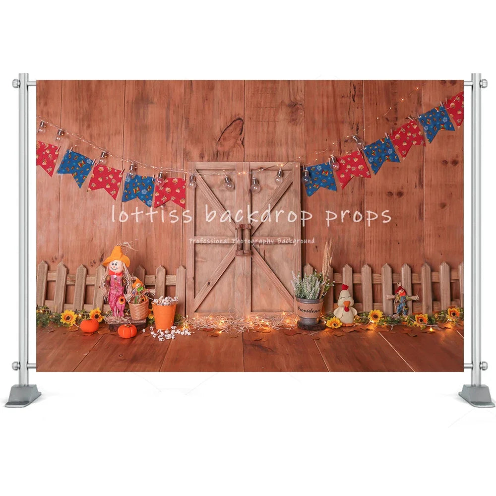 Farm Theme Kids Photography Background Old Barn Balloons Cake Smash Birthday Party Baby Newborn Artistic Backdrop Photo Studio