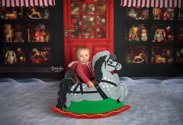 Christmas Village Toy Store Backdrop Child Baby Photography Adult Girl Photocall Snowflake Snowy Street Background