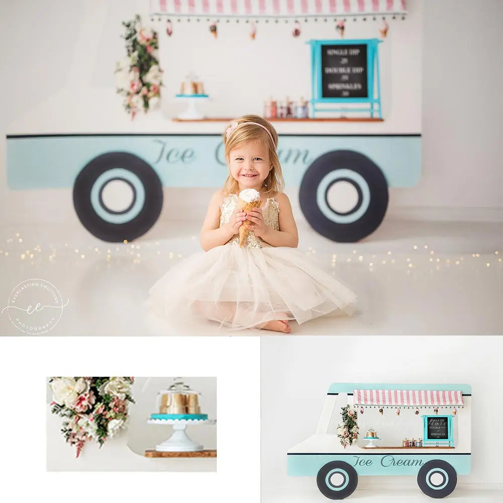 Summer Ice Cream Car Photography Backdrop Kids Baby Cake Smash Photocall Decors Child Girls Adult Birthday Studio Backgrounds