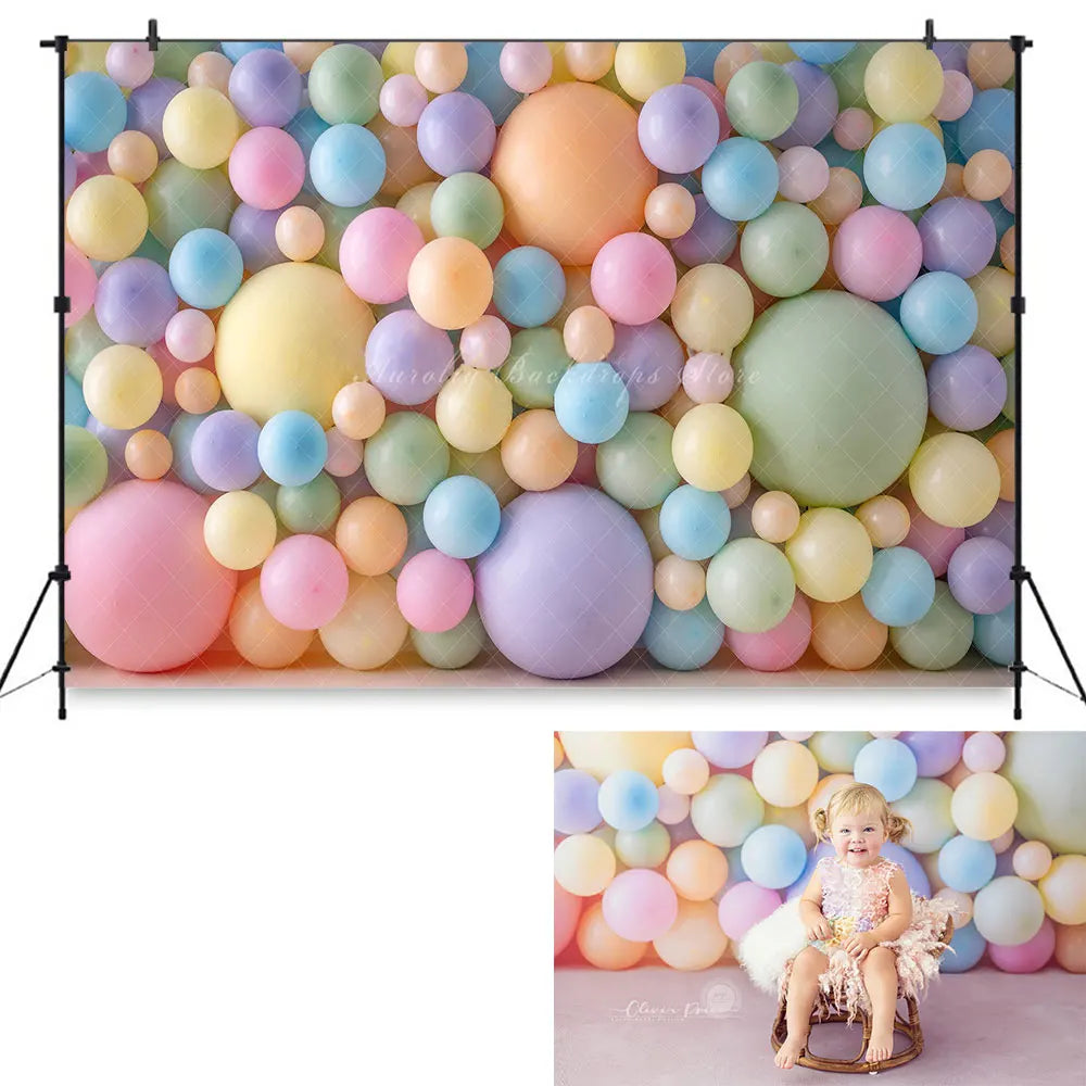 Pretty Balloons Wall Backdrop Kids Baby Cake Smash Photography Props Rainbow Floral Child Girls Adult Photoshoot Backgrounds