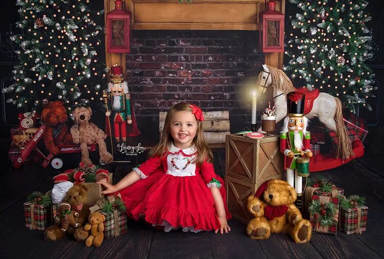 The Night Before Christmas Backdrops Kids Adult Photography Baby Photocall Xmas Fireplace Toy Horse Background