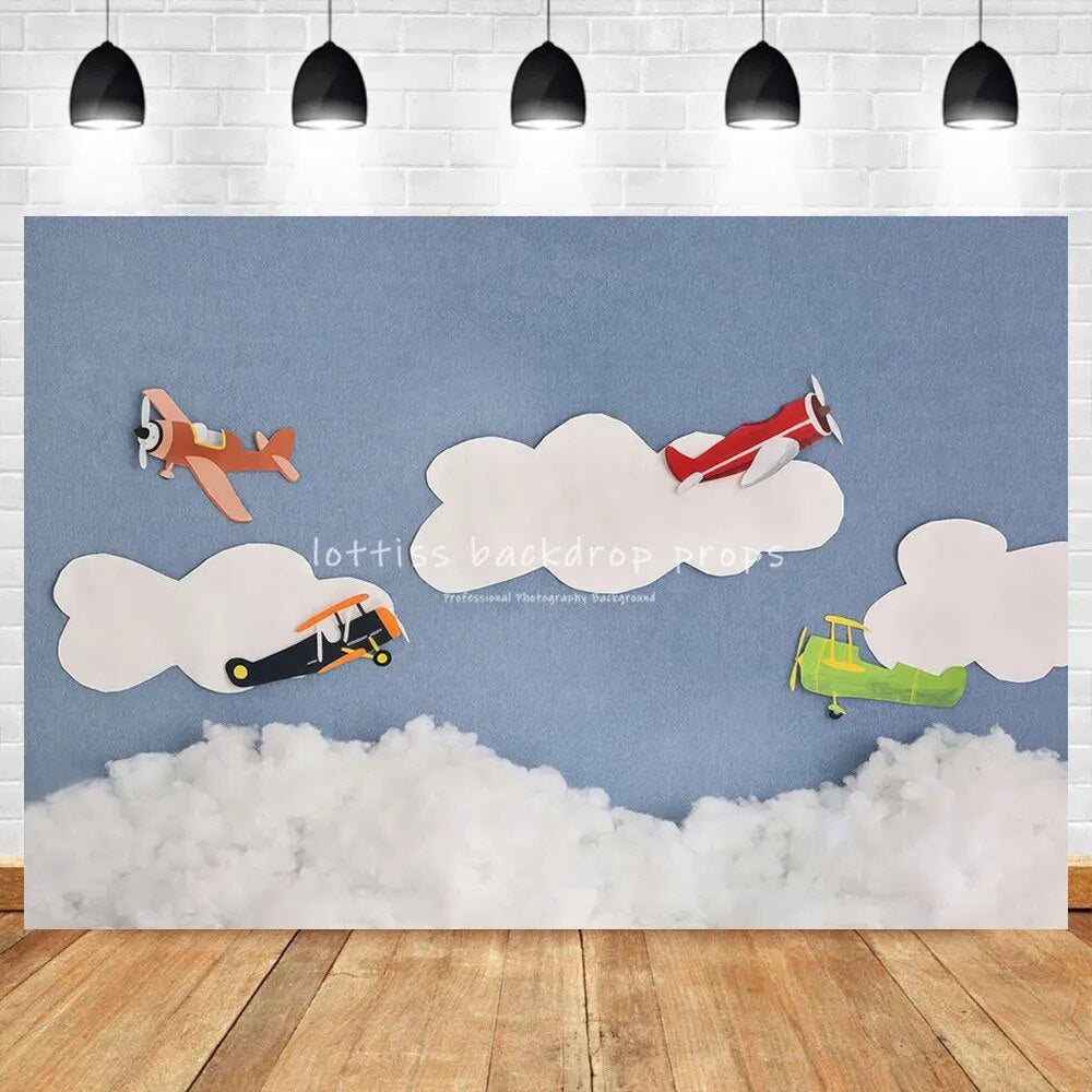 Plane Soaring Backdrops Kids Boy Portrait Photocall Child Baby Christmas Decors Toy Airplane Background Photo Studio