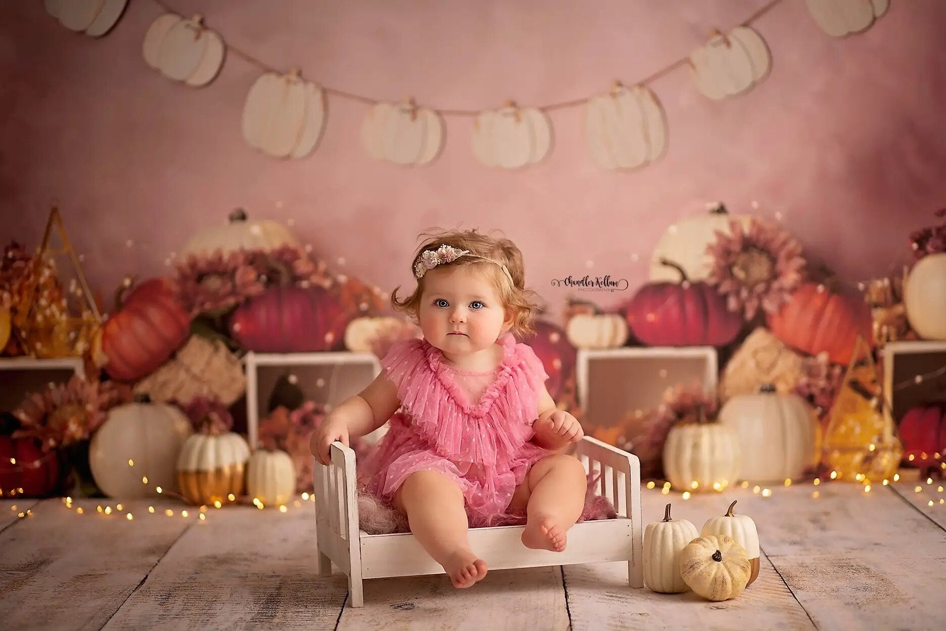 Pink Pumpkin Theme Backdrops Kids Girl Birthday Cake Smash Props Baby Child Photocall Decors Autumn Harvest Farm Background