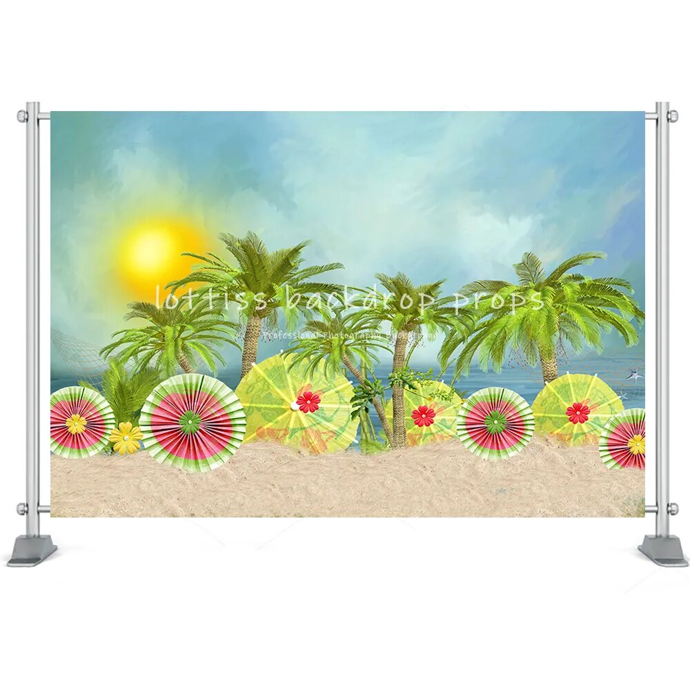 Summer Beach Backdrop Surfboard Van Palm Tree Holiday Seaside Toy Kids Newborn Portrait Customized Photography Background