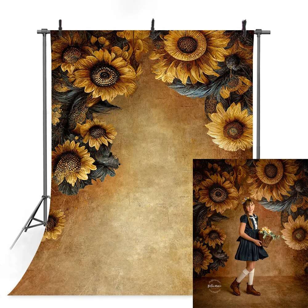 Abstract Floral Backdrops Baby Pregnant Woman Portrait Photography Art Hand Painting Sunflower Background Kids Adult Photostudio