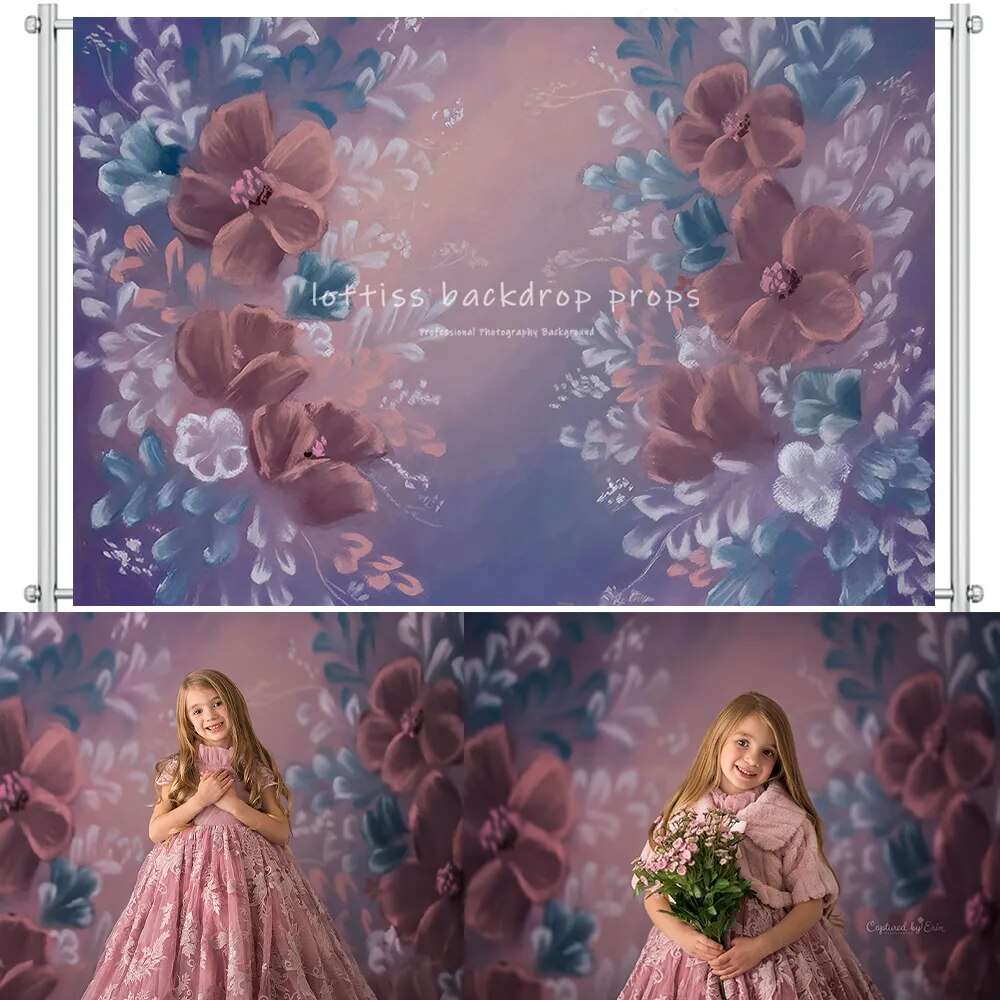 Art Hand Painting Floral backdrops Adult Kids Portrait Photography Purple Flowers Background Child Baby Photostudio Props