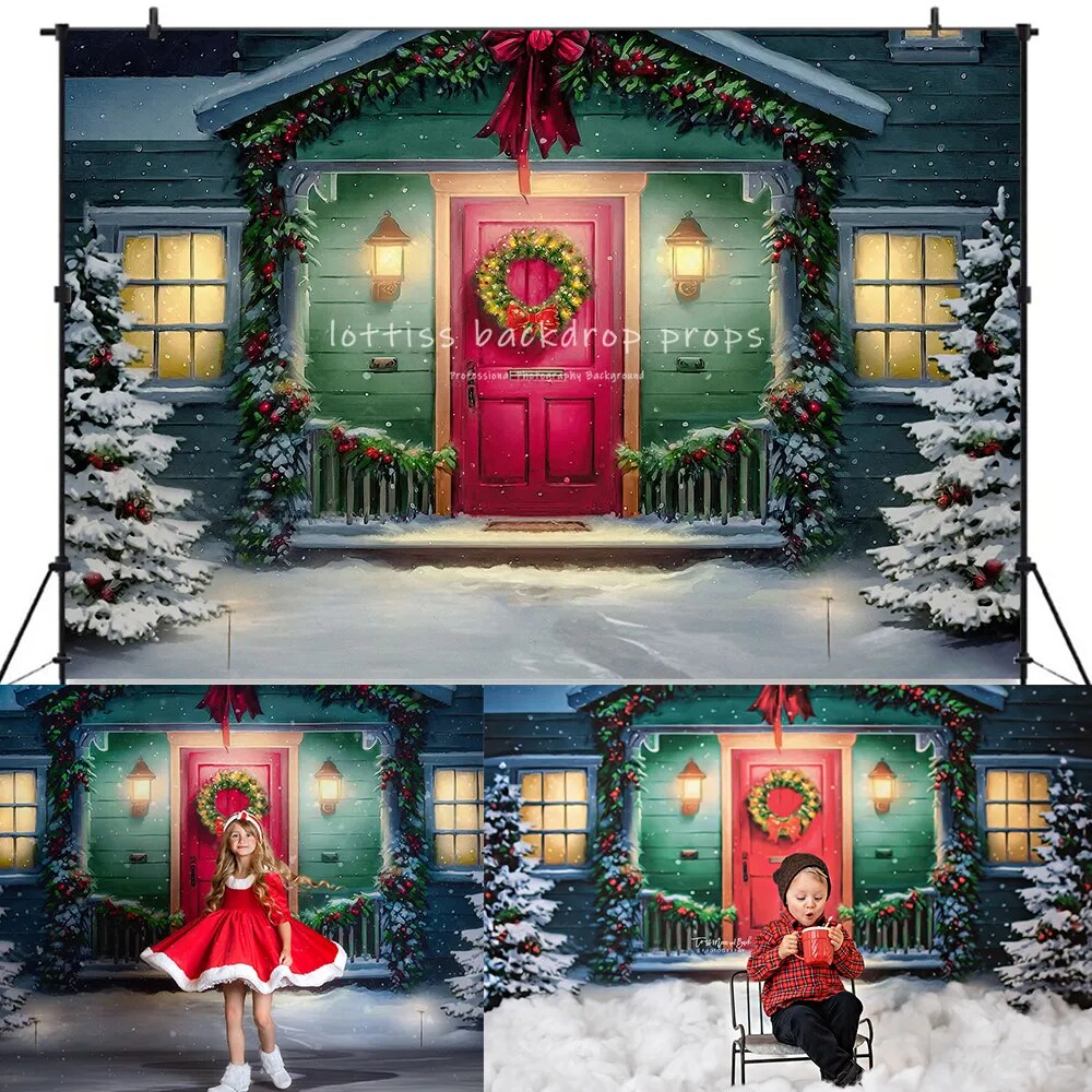 Home For The Xmas Holidays Backdrops Kids Baby Photography Props Child Adult Photocall Christmas House Front Background