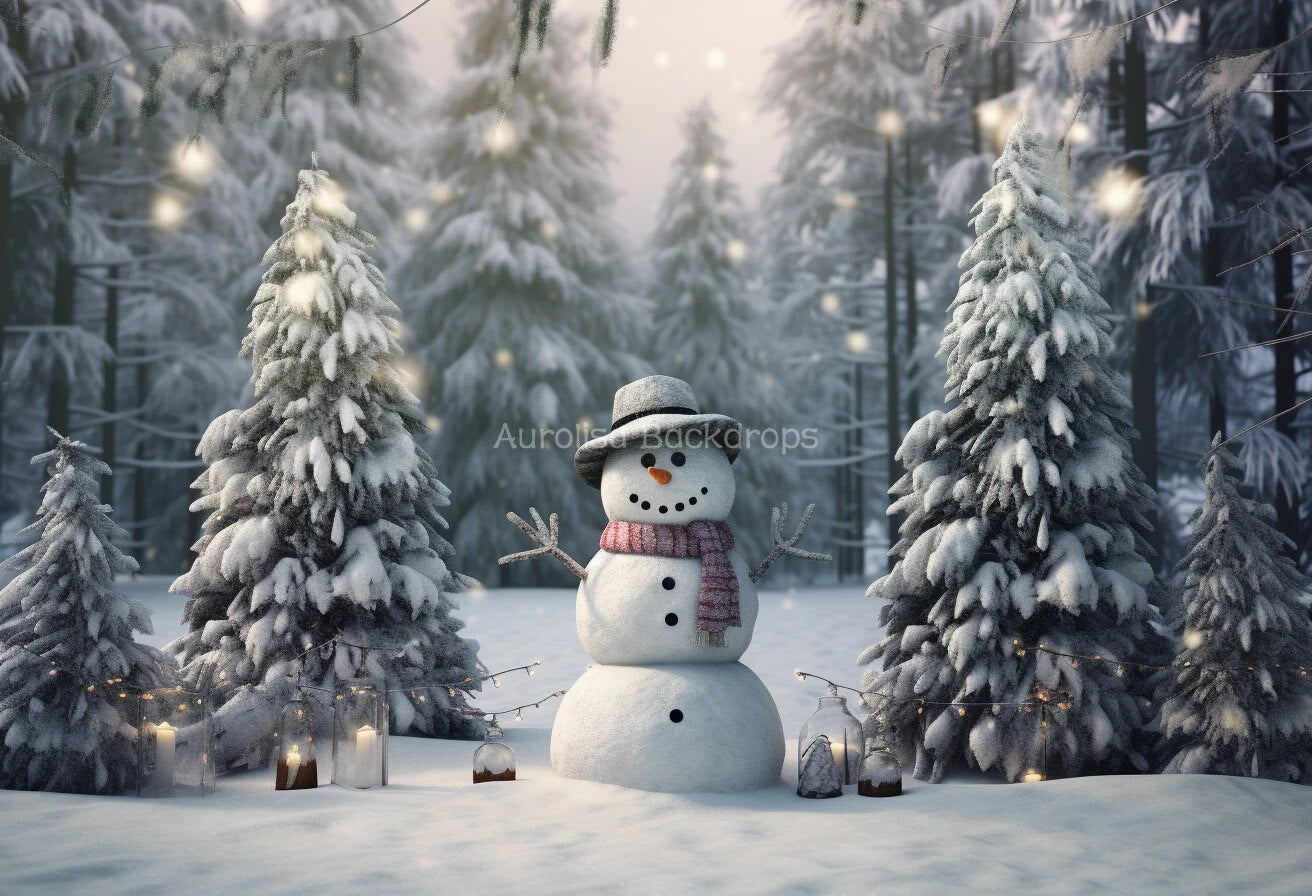 Winter Snowy Forest Backdrops Kids Baby Photography Props Child Adult Photocall Decors Snowman Snowflake Windows Background