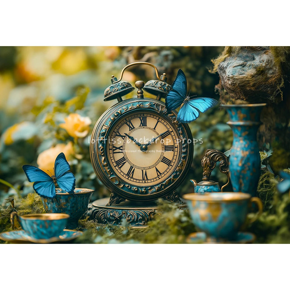 Wonderland Jungle Clock Backdrops Kids Baby Birthday Cake Smash Photocall Decors Forest Fairy Photography Backgrounds