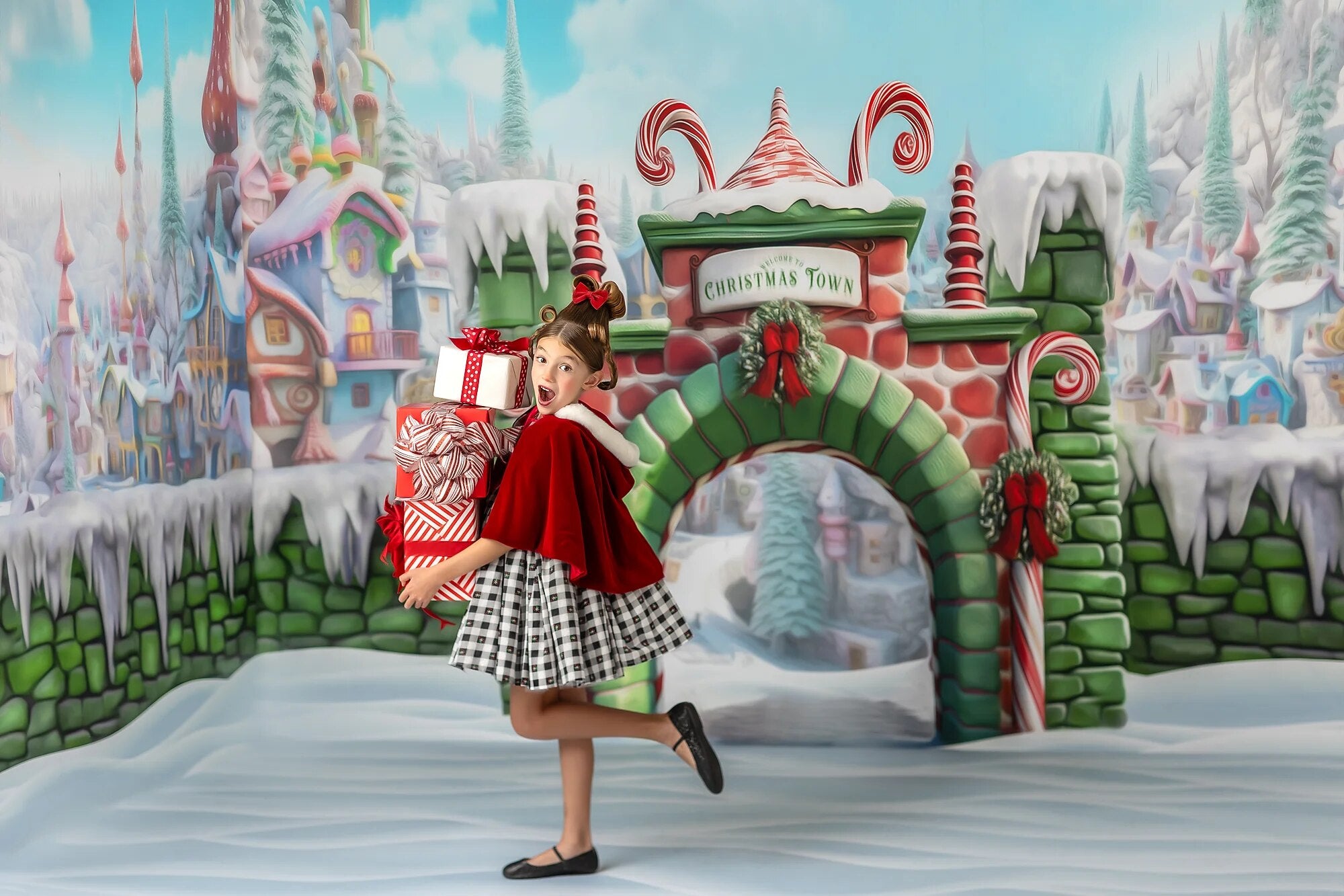 Welcome to Whoville Christmas Town Backdrops Kids Baby Photography Child Adult Photocall Xmas Snowy Castle Background