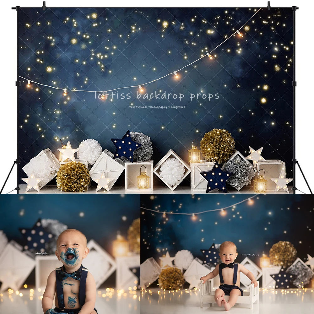 Starry Night Photography Backdrops Kids Adult Photocall Decors Baby Child Cake Smash Birthday Backgrounds