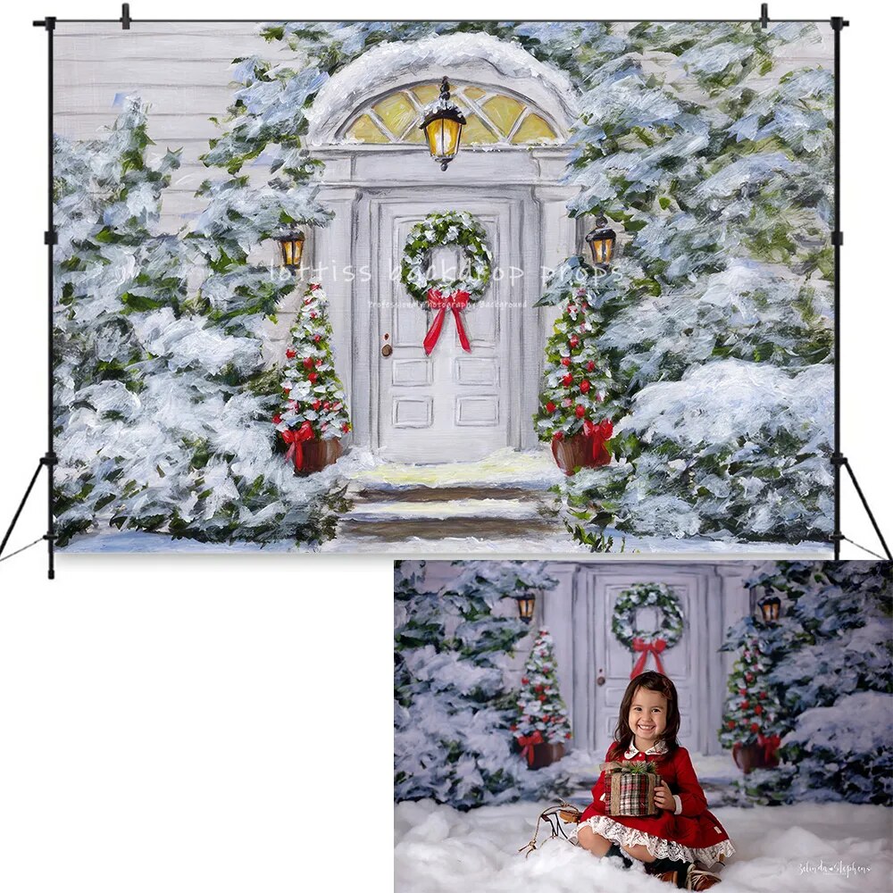 Noël hiver forêt magasin de jouets maison toile de fond enfants bébé photographie accessoires enfant anniversaire adulte noël arbres enneigés arrière-plan 