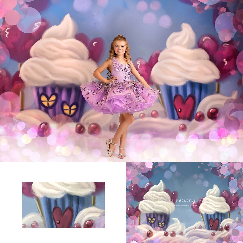 Cupcake Valley Valentine Day Backdrops Kids Girl Photography Props Baby Birthday Child Adult Photocall Decors Background