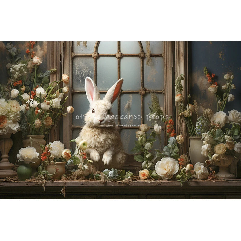 Spring Easter Bunny Garden Backdrops Kids Adult Photography Child Baby Photocall Retro Rustic Wall Flower Windows Backgrounds