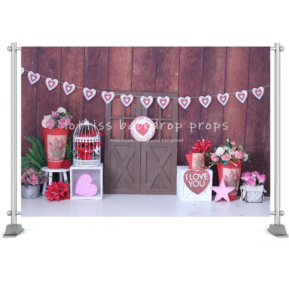 Valentine's Day Photography Backdrop Cake Smash Romantic Scenes Wedding Background Floral Red Rose Heart Love Photocall Banner