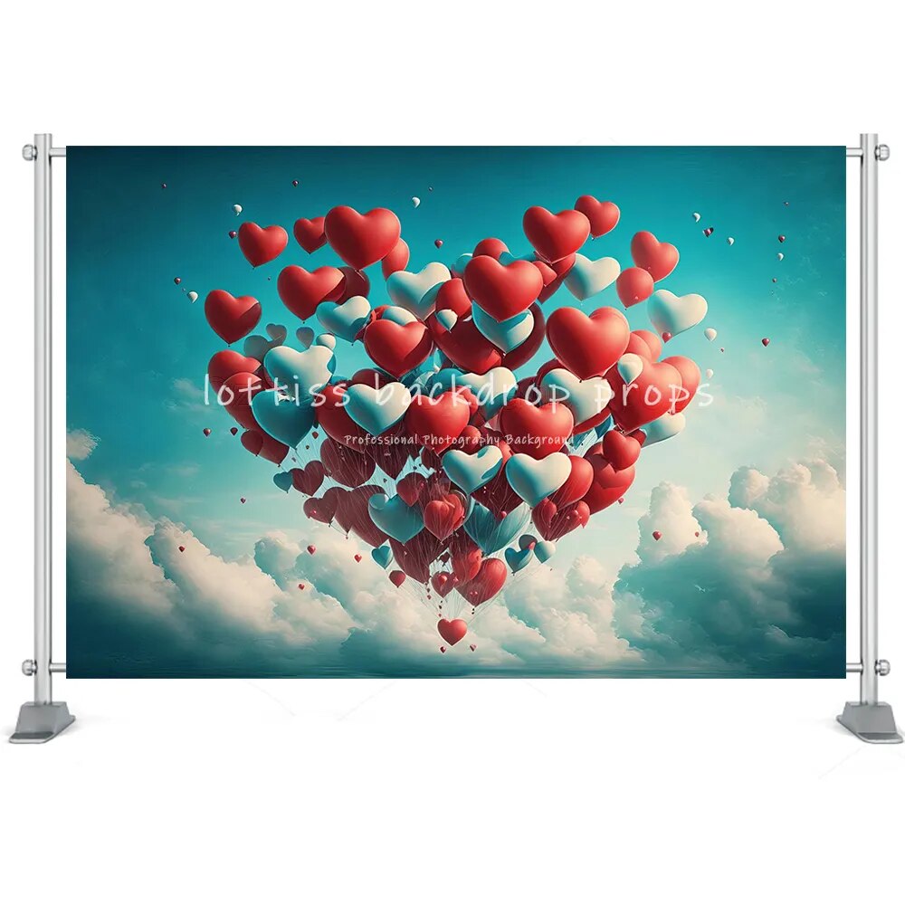 Red Rose Valentine's Day Background Brick Wall Toy Shop Decor Floral Balloons Love Anniversary Party Photography Backdrop