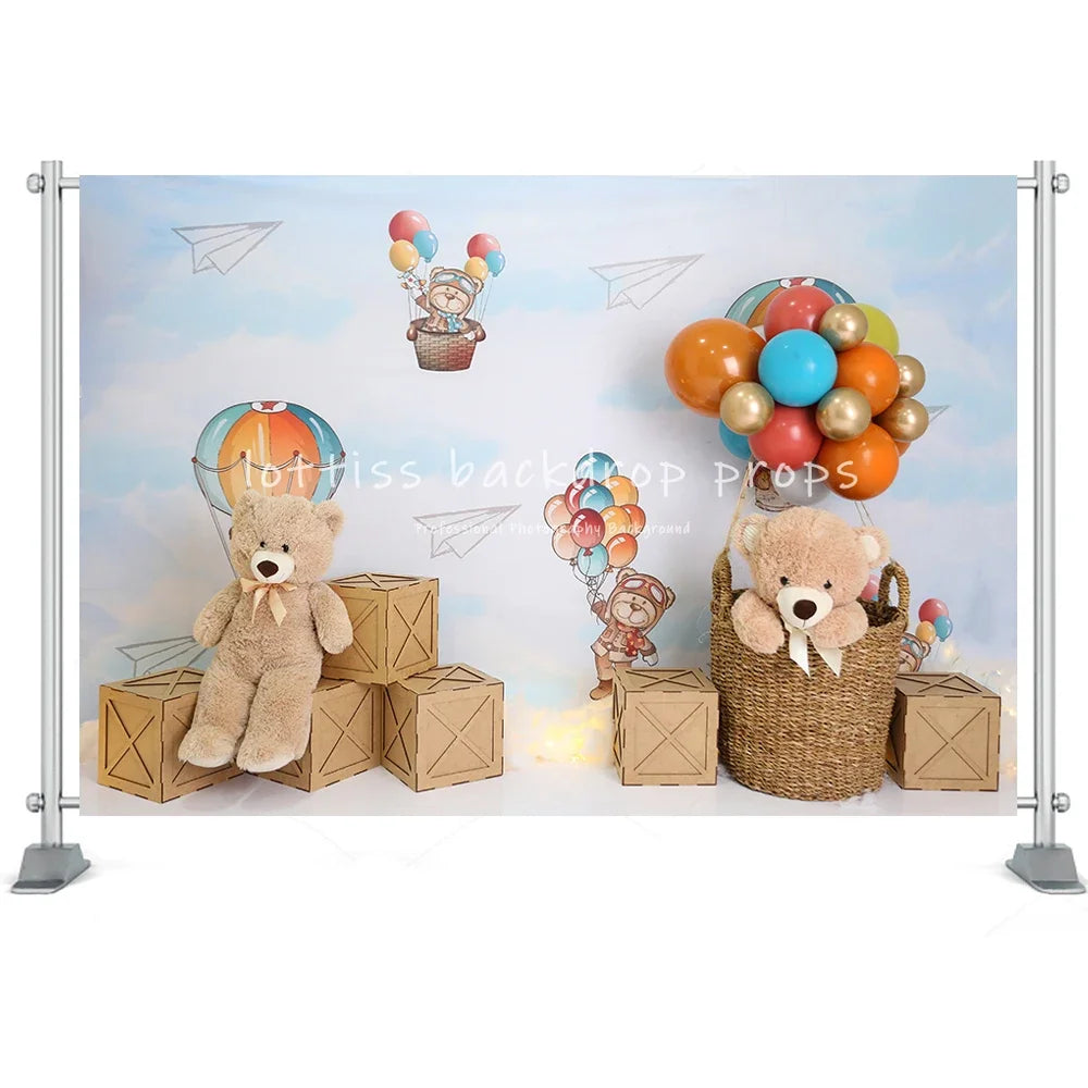 Toy Bear Photography Background Baby Shower Balloons Party Newborn Cake Smash Poster Kids Portrait Backdrop Family Photocall