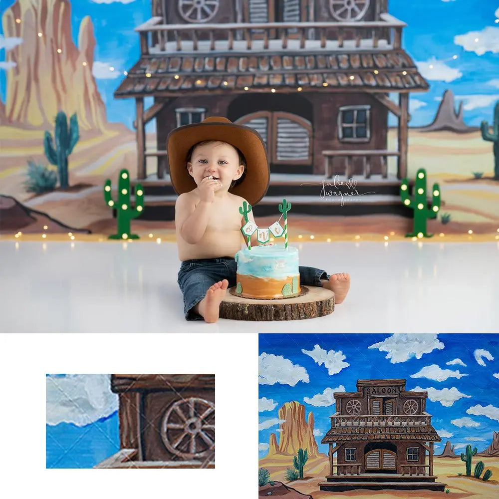 Cowboy Saloon Backdrop Kids Baby Cake Smash Photography Props Desert Blue Sky Child Boys Adult Birthday Party Backgrounds