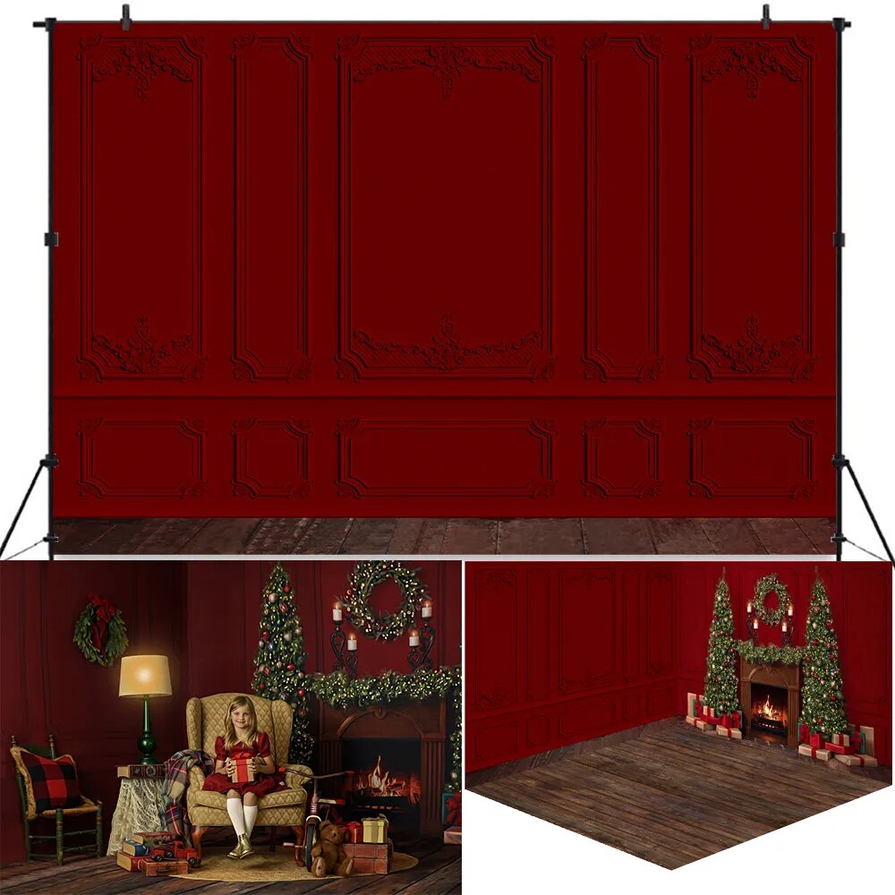 Classy Red Christmas Backdrops Xmas Fireplace Background Kids Photocall Photography Adult Girl Portrait Child Baby Photostudio