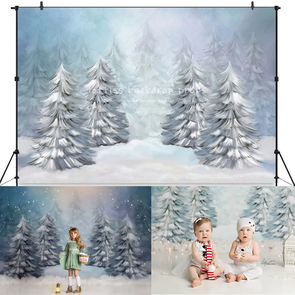 Arrière-plan de forêt enneigée d'hiver, accessoires de photographie de Portrait pour enfants et adultes, pour séance photo de bébé fille, pour studio photo, arrière-plan de neige de noël 