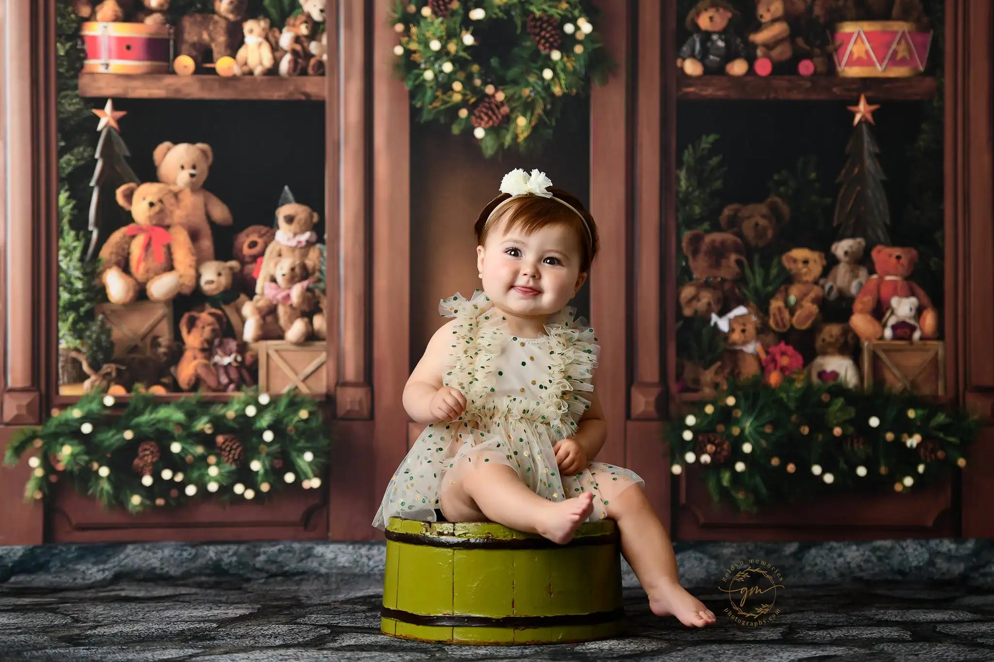 Christmas Bear Toy Shop Photography Backdrop Kids Baby Cake Smash Photocall Decors Child Adult Birthday Backgrounds