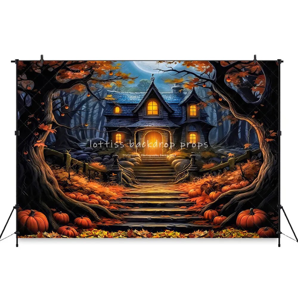 Witches Ball Halloween Backdrops Kids Photgrpahy Adult Child Photocall Props Pumpkin Lanterns Decor Festival Backgrounds