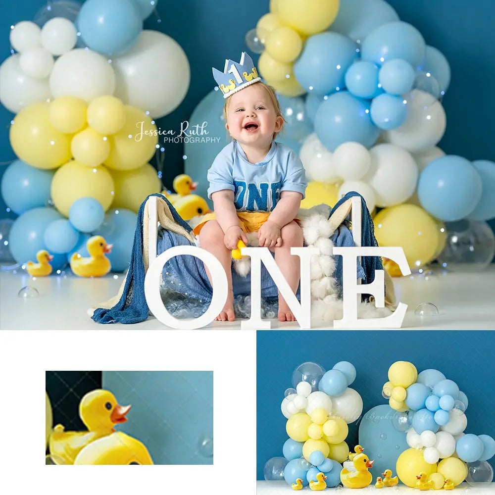 Rubber Ducky Balloons Birthday Backdrop Kids Baby Cake Smash Photography Props Child Adult Birthday Photo Shoot Backgrounds