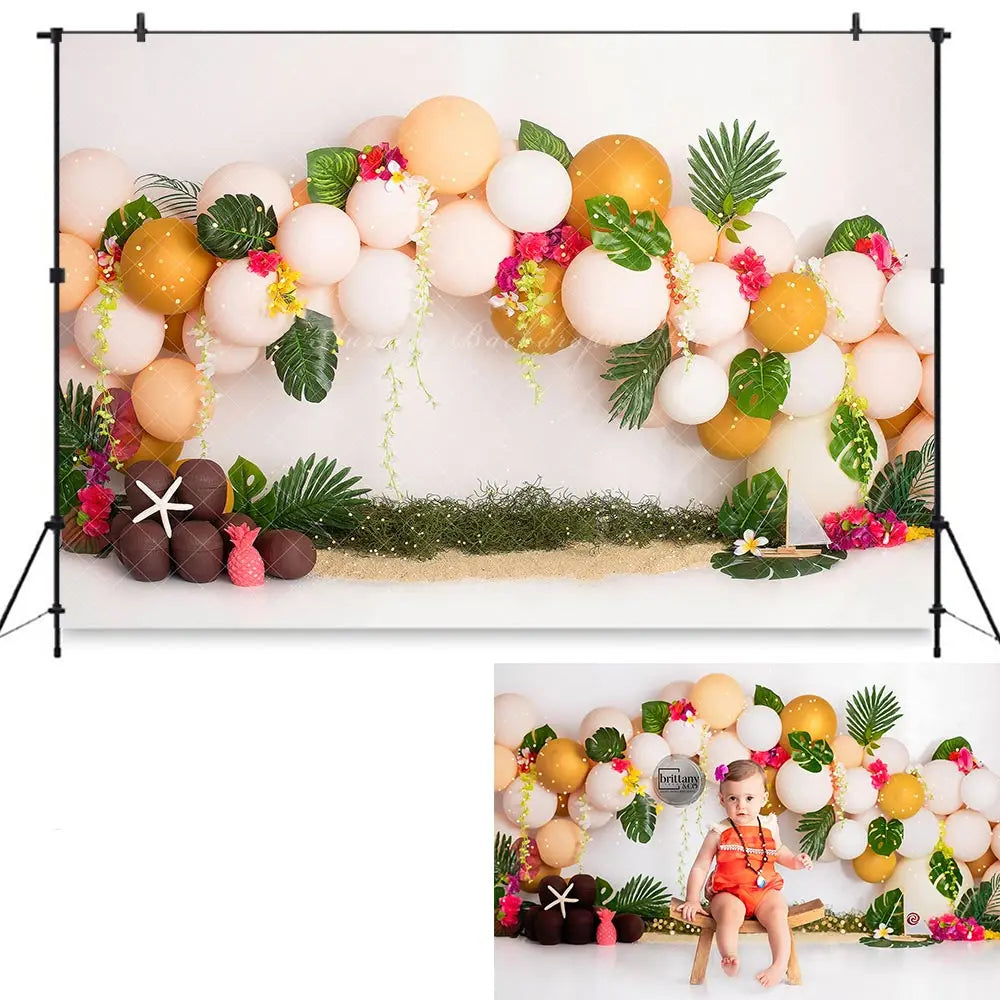 Plam Leaves and Balloons Photography Backdrop Kids Baby Cake Smash Photocall Decors Child Girls Adult Birthday Studio Background