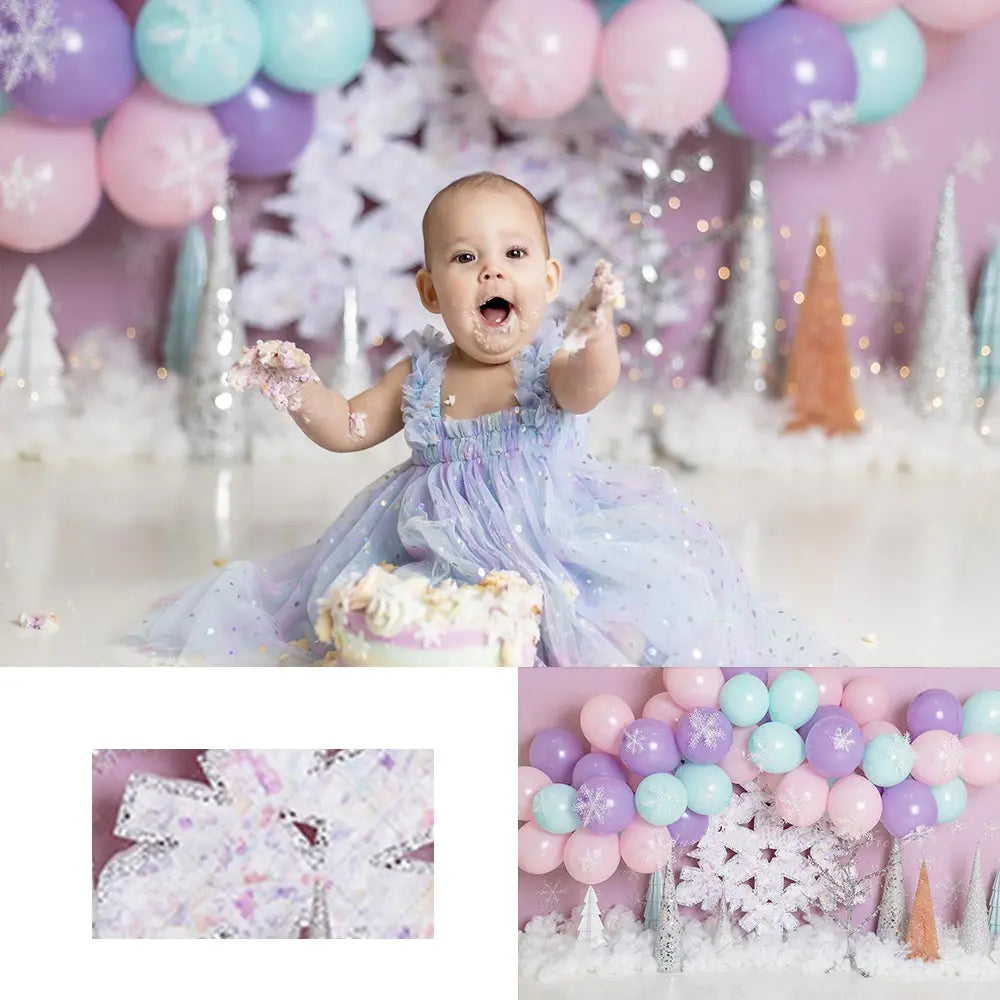 Pastel Snowflake Balloons Photography Backdrop Kids Baby Cake Smash Photocall Decors Child Adult Birthday Studio Backgrounds