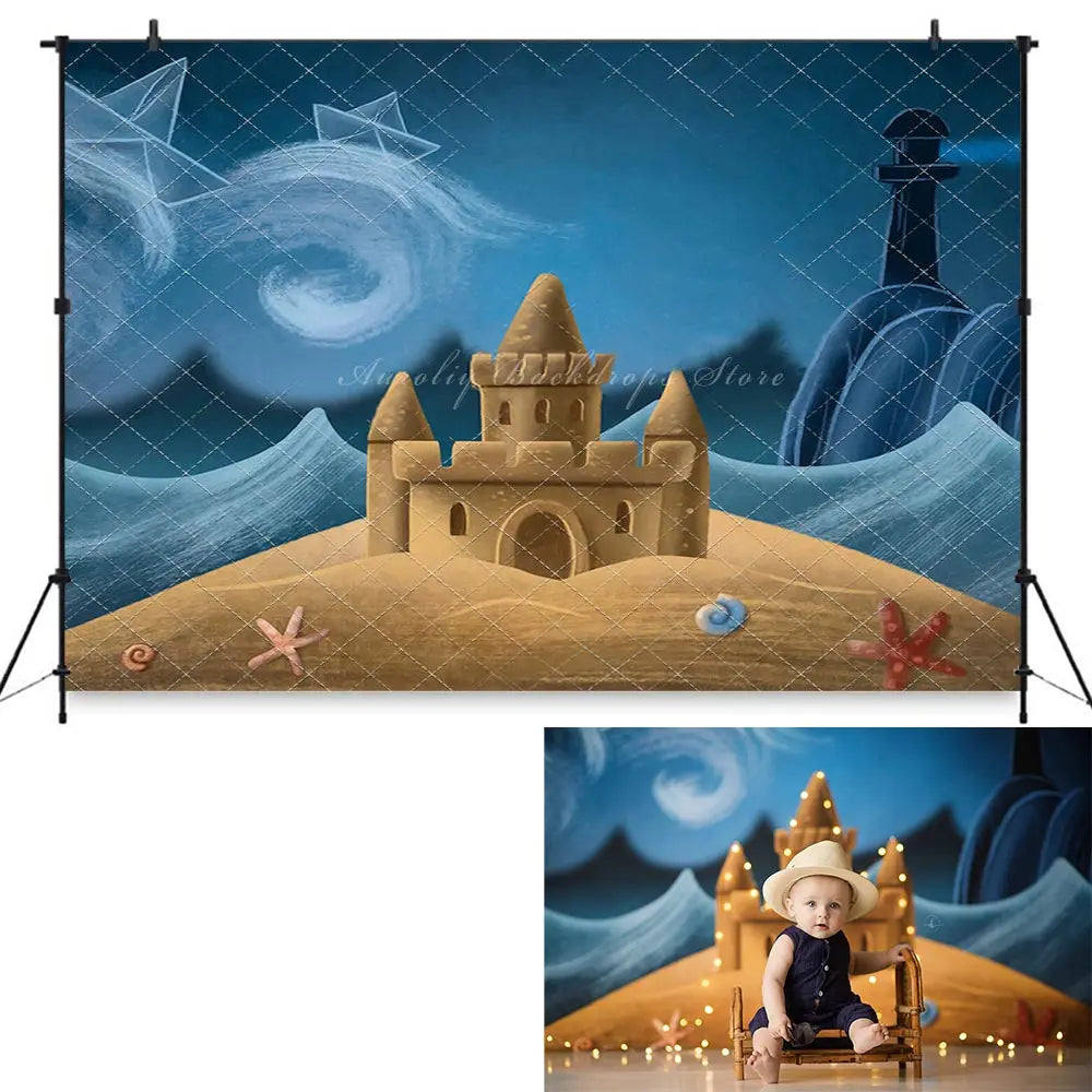 Sand Castle Photography Backdrop Kids Baby Cake Smash Photocall Decors Summer Nights Child Adult Birthday Studio Backgrounds