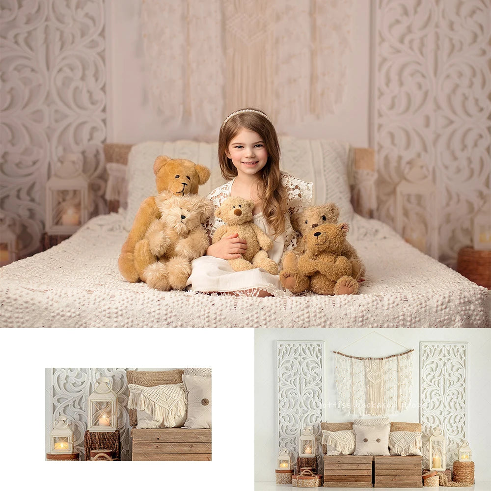 Boho Bed Headboard Backdrops Kids Girl Photography Props Child Adult Photocall Background