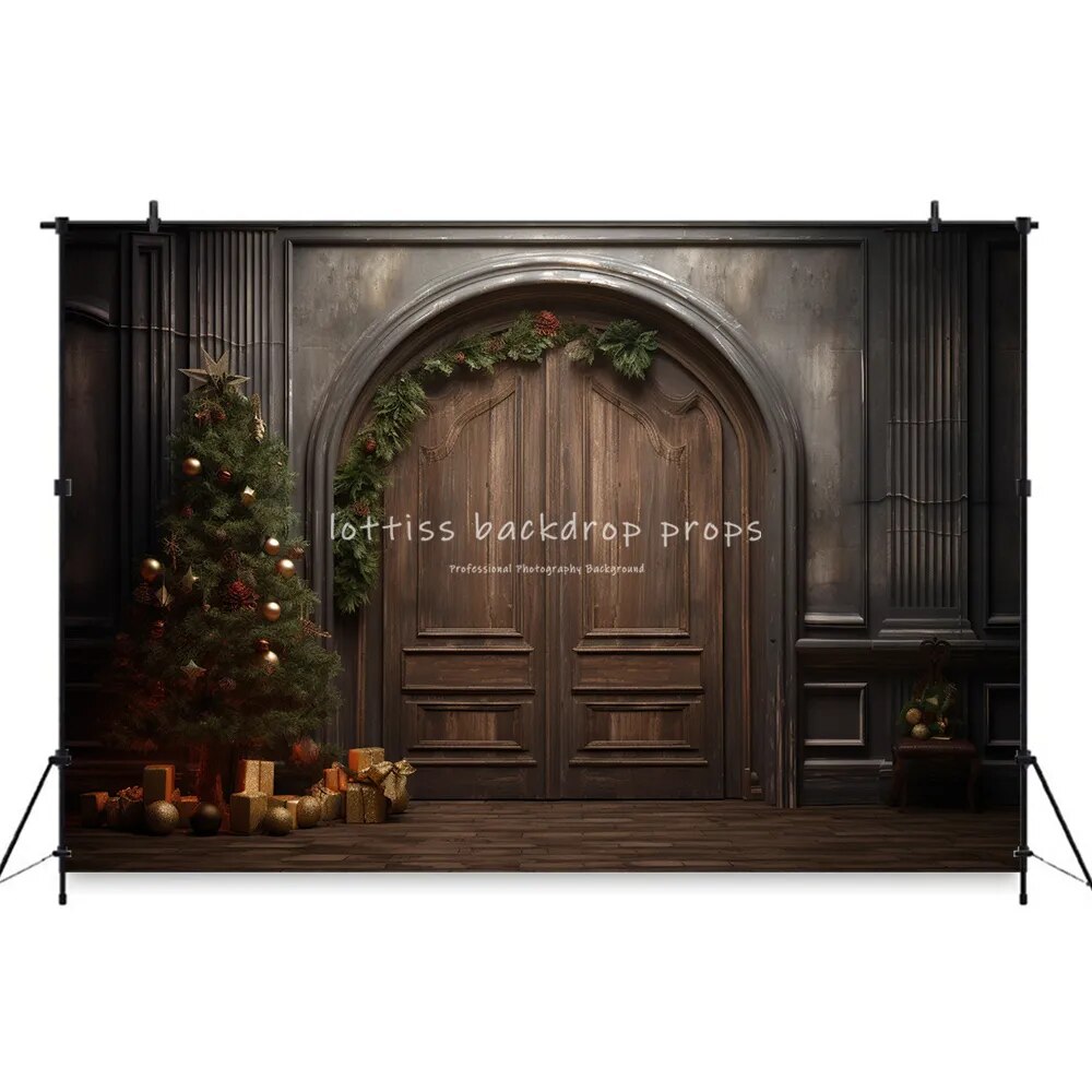 Winter Churchs Medieval Door Backdrops Kids Adult Xmas Photography Props Child Adult Photocall Snowy House Front Background