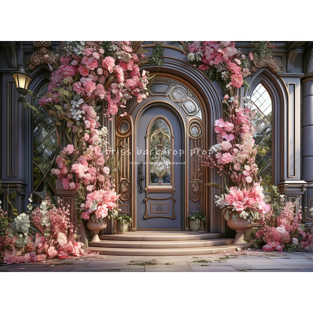 Garden House Floral Door Backdrops Kids Child Spring Photography Girl Baby Photocall Decors Rose Pink Flower Windows Backgrounds