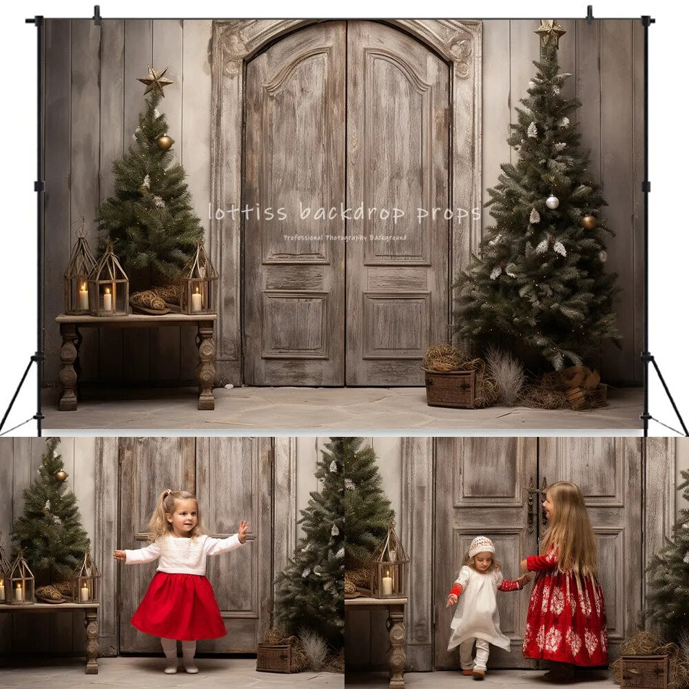 Winter Churchs Medieval Door Backdrops Kids Adult Xmas Photography Props Child Adult Photocall Snowy House Front Background