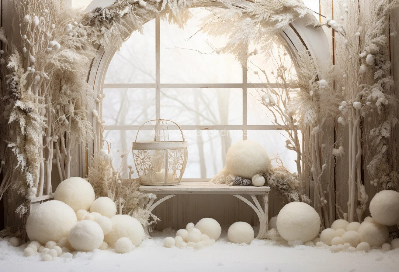 Winter Snowy Forest Backdrops Kids Baby Photography Props Child Adult Photocall Decors Xmas Trees Snowflake Windows Background