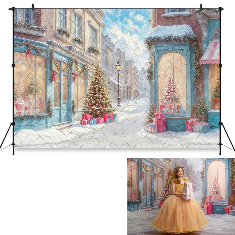 Winter Christmas Photography Backdrop Pink Blue Headboard Window Castle Studio Props Kids Baby Cake Smash Photocall Decors